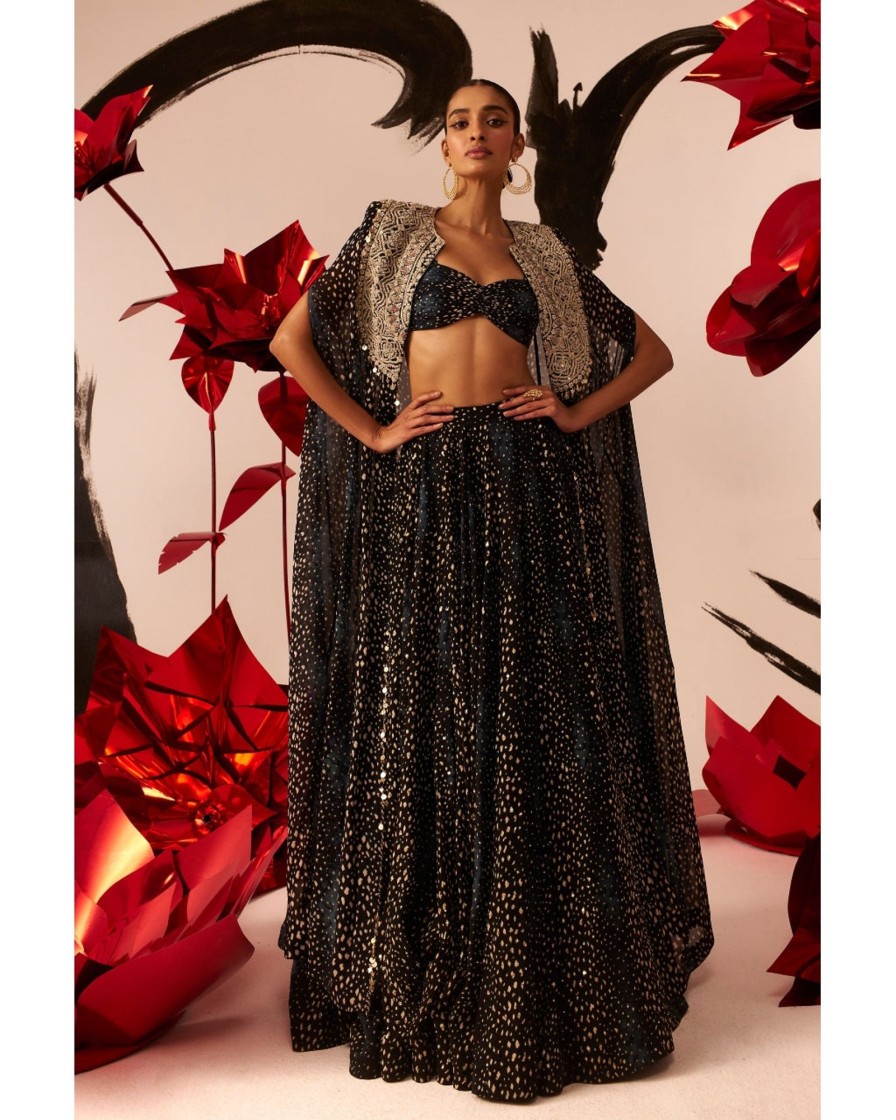 Womens Bhumika Sharma | Rosette Embroidered Cape U0026 Skirt Set