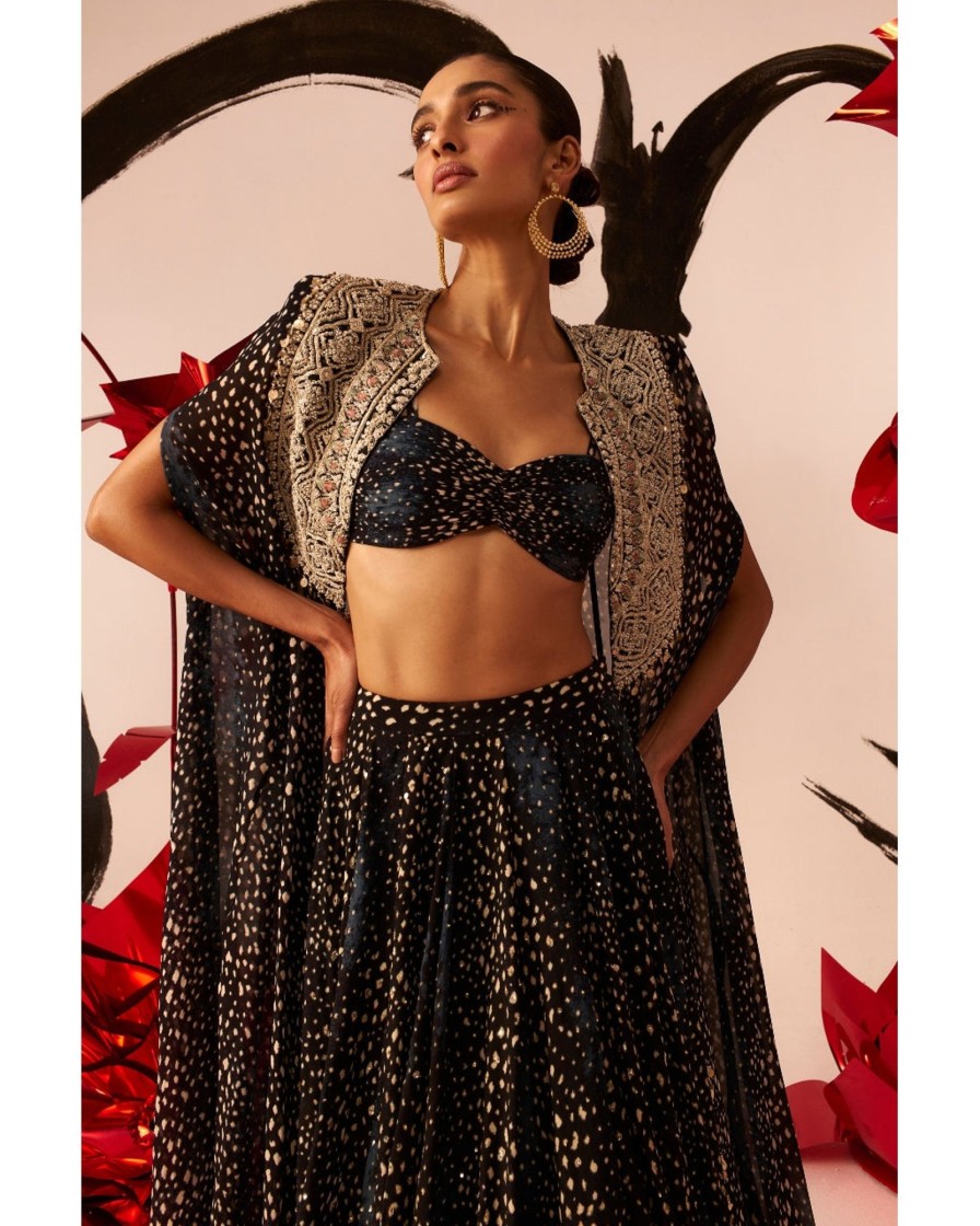 Womens Bhumika Sharma | Rosette Embroidered Cape U0026 Skirt Set