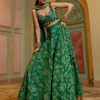 Womens Paulmi u0026 Harsh | Emerald Green Self Woven Jacquard Lehenga Set