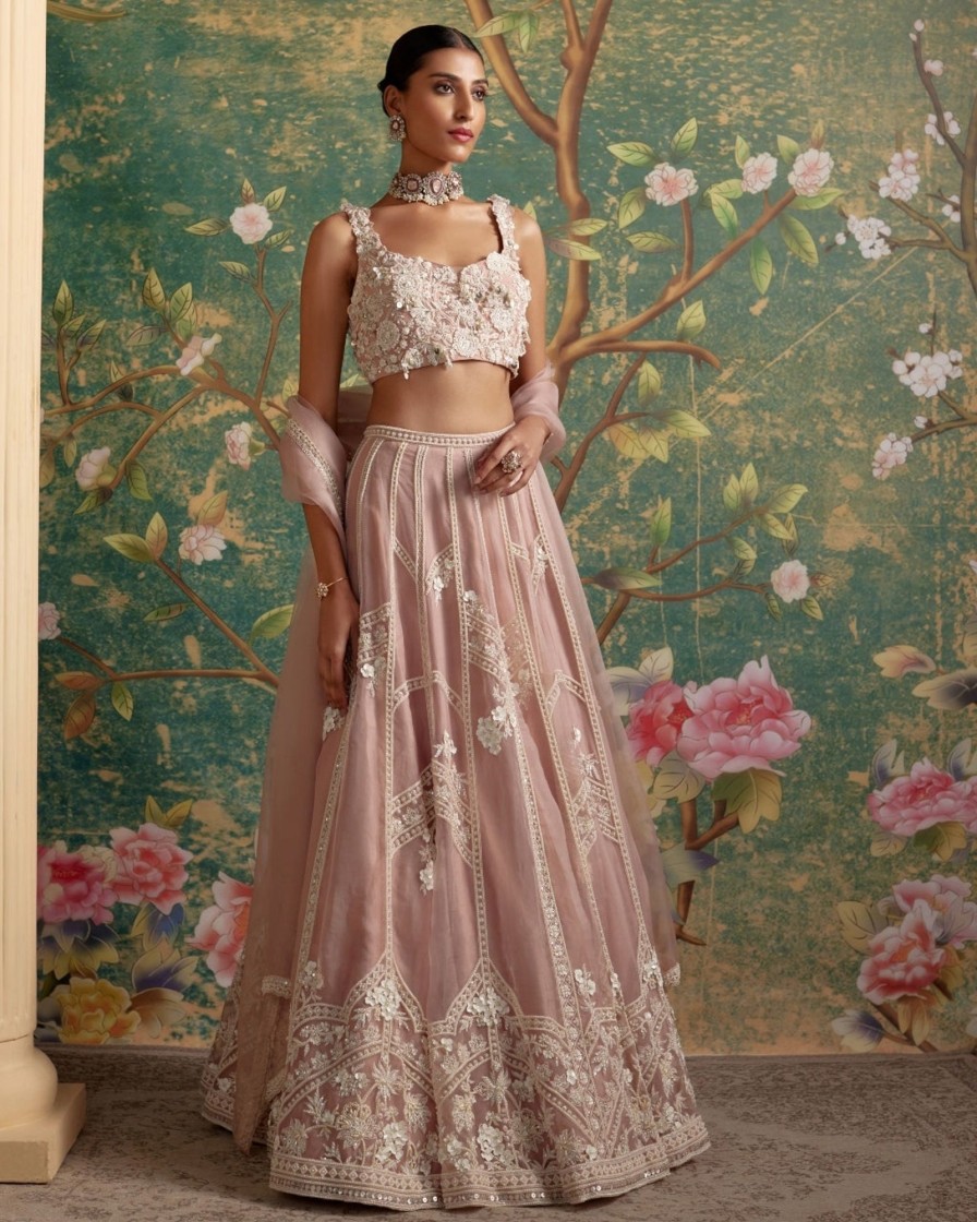 Womens Ridhi Mehra | Dusky Pink Grace Lehenga Set