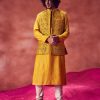 Mens Punit Balana Menswear | Yellow Silk Embroidered Bandi Jacket With Kurta Set