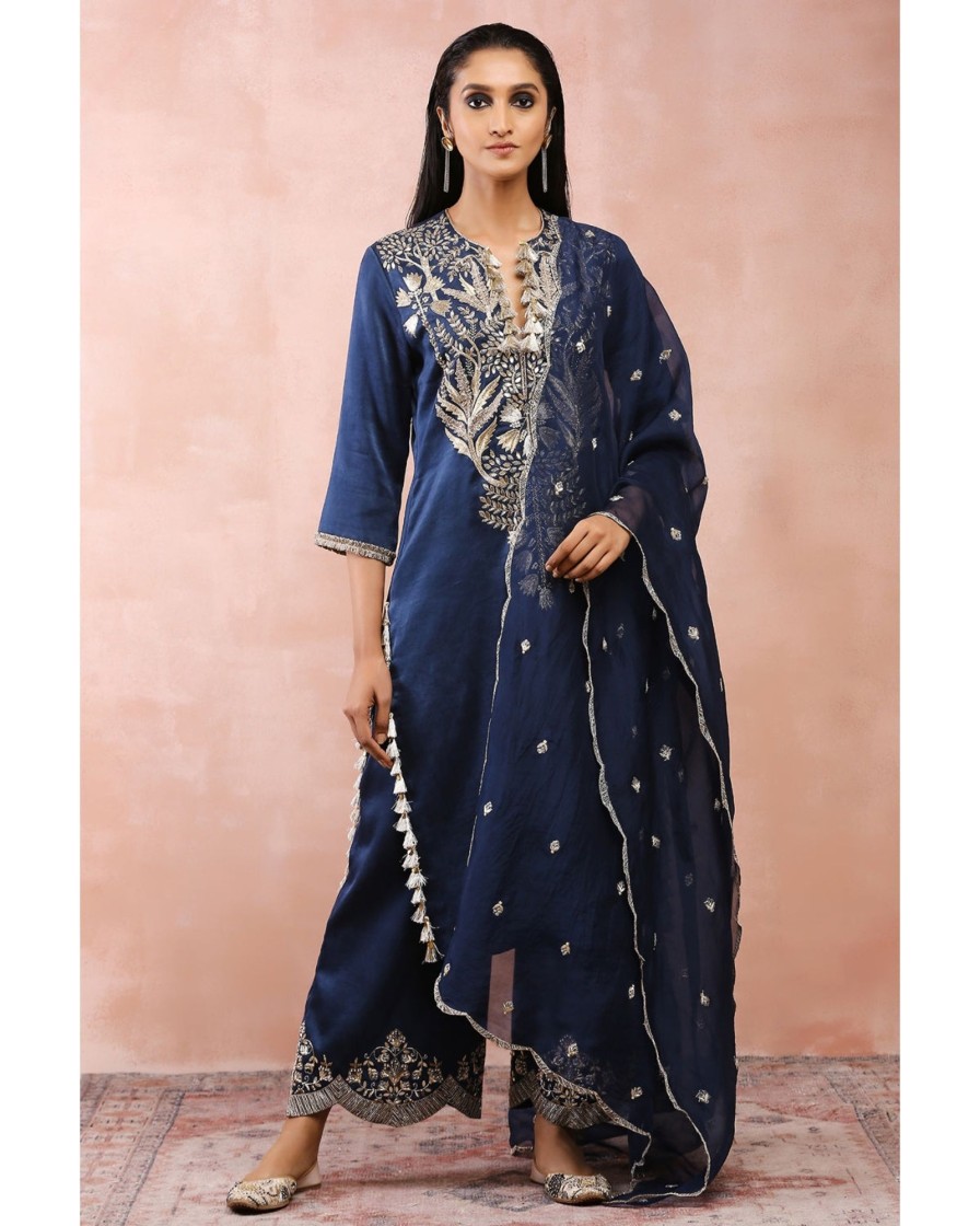 Womens Payal Singhal | Navy Bagh Embroidered Kurta With Pant And Dupatta