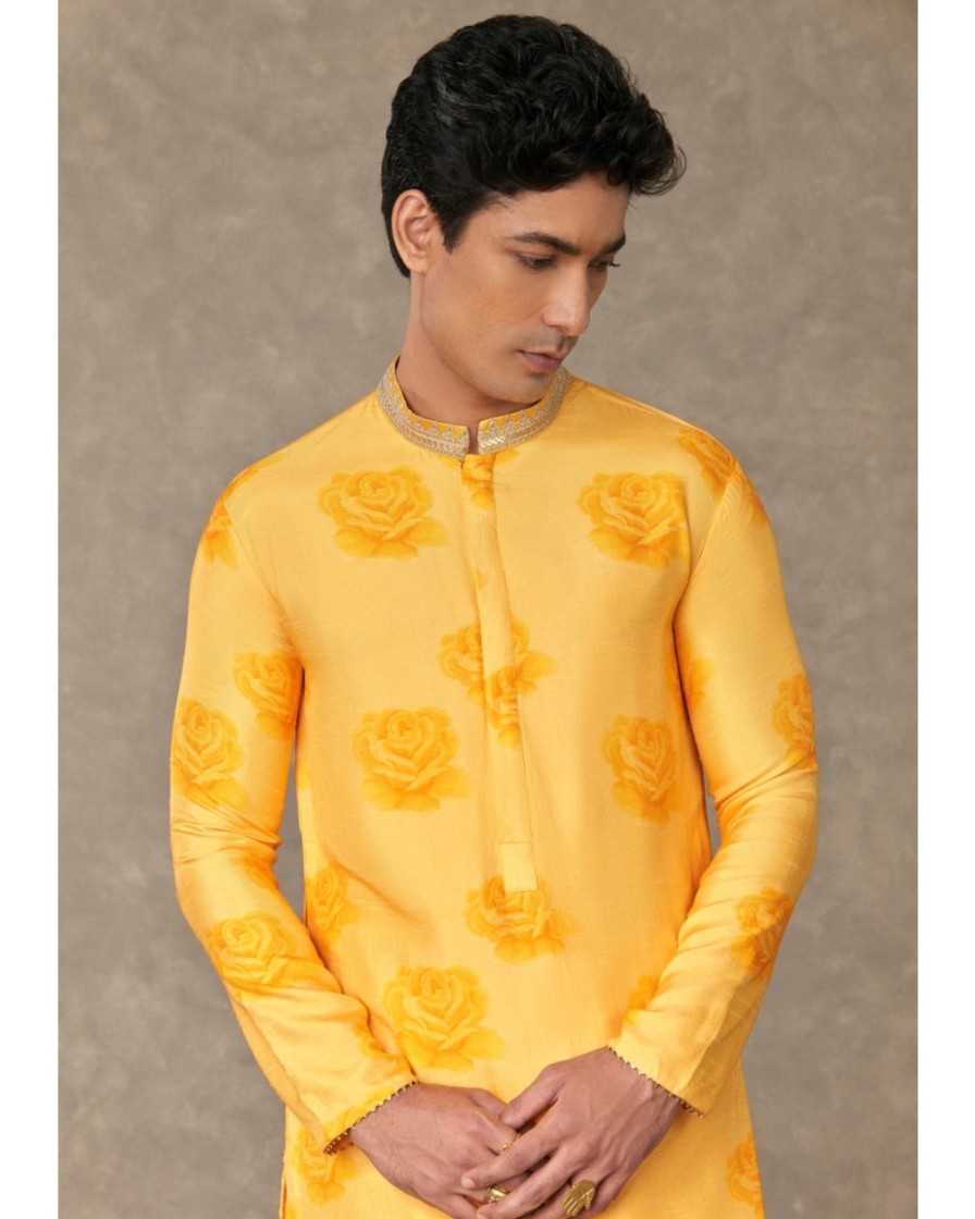 Mens House of Masaba Mens | Yellow Gulaab Kurta Set