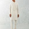 Mens Devnaagri Mens | Ivory Ikat Print Chanderi Kurta Set