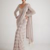 Womens Vvani by Vani Vats | Ash Pink Chandelier Pearl Drop Sari Set