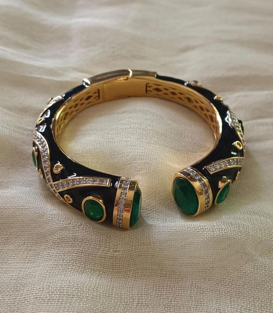 Womens KYNAH x Dhora India | Black Enamel Bracelet With Emerald