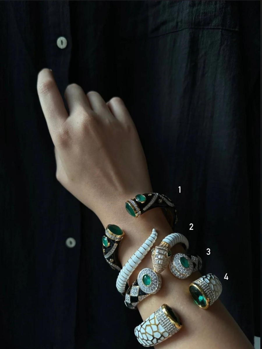 Womens KYNAH x Dhora India | Black Enamel Bracelet With Emerald