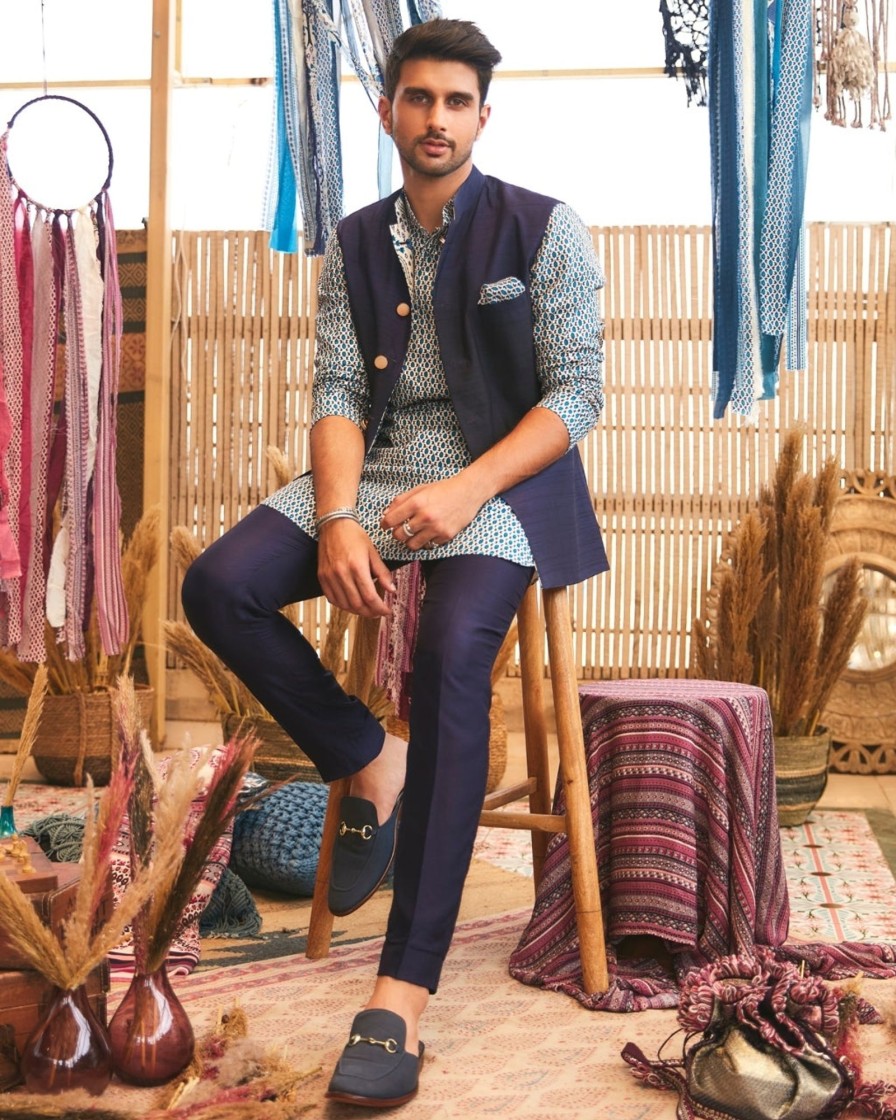 Mens SVA Menswear | Blue Geo Print Kurta Set