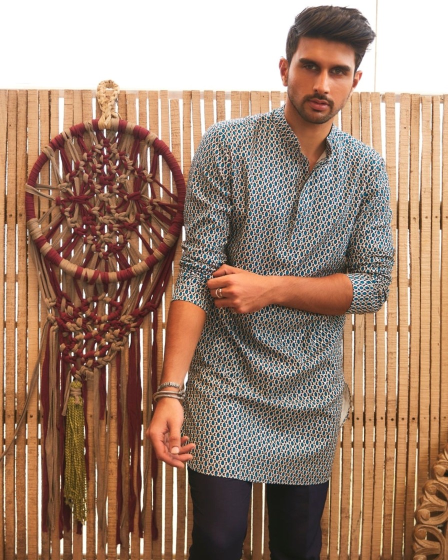 Mens SVA Menswear | Blue Geo Print Kurta Set