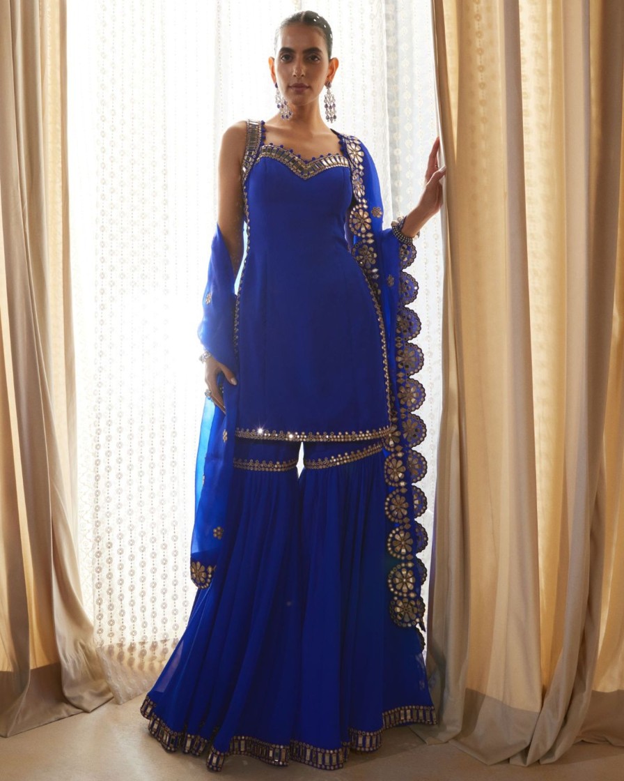 Womens Vvani by Vani Vats | Royal Blue Georgette Sharara Set