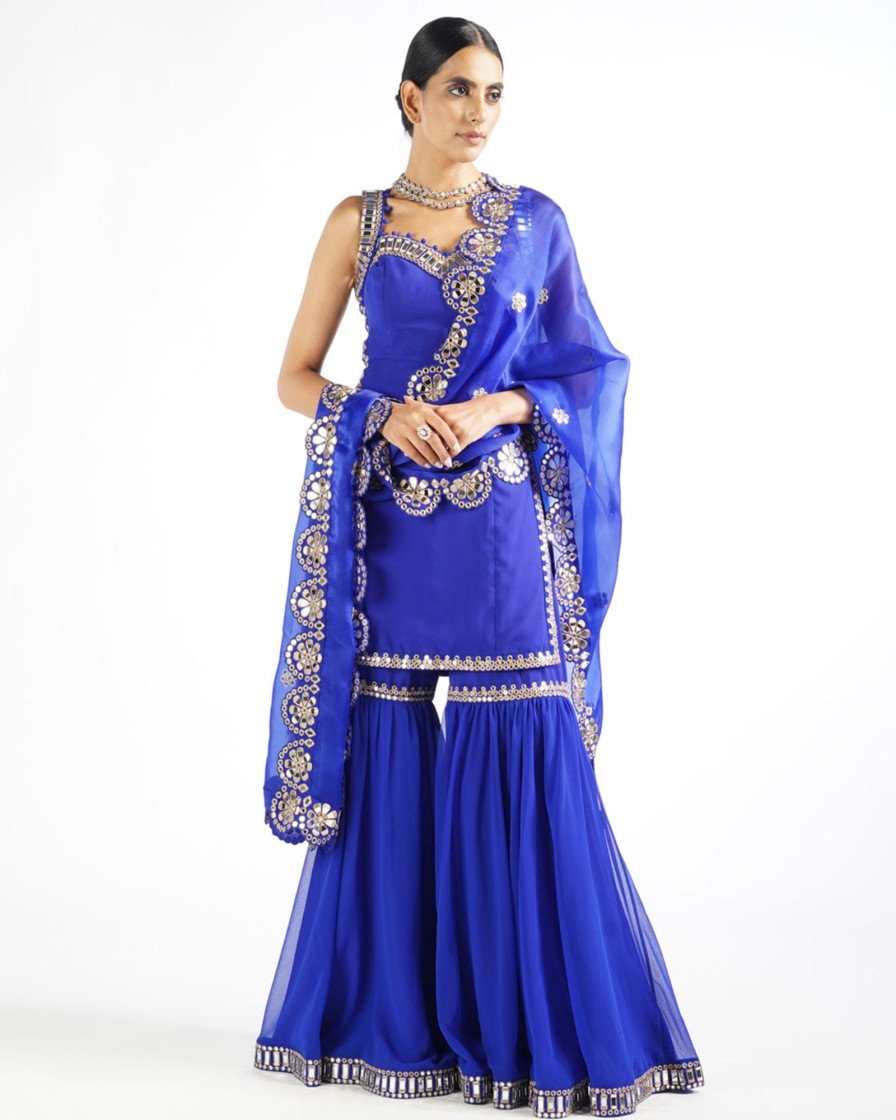 Womens Vvani by Vani Vats | Royal Blue Georgette Sharara Set