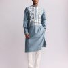 Mens Country Made | Light Blue Shadow Applique Yoke Kurta Set