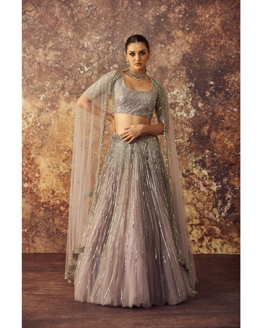 Bridal Geethika Kanumilli | Periwinkle Sequin Lines Lehenga Set