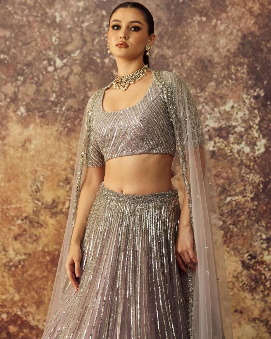 Bridal Geethika Kanumilli | Periwinkle Sequin Lines Lehenga Set