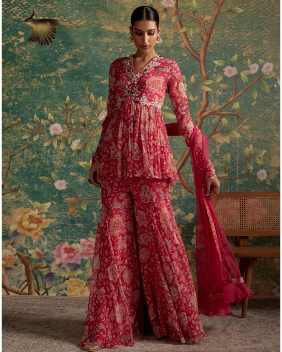 Womens Ridhi Mehra | Royal Fuchsia Print Awespiring Gharara Set