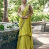 Womens Paulmi u0026 Harsh | Lime Yellow Hand Embroidered Pre Stitch Sari Set