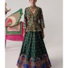 Womens Siddhartha Bansal | Bottle Green Embroidered Peplum Top U0026 Lehenga Set