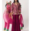 Womens Siddhartha Bansal | Crimson Red Embroidered Peplum Top Gharara Set