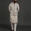 Mens Arjan Dugal | Off White Banarasi Silk Kurta Set