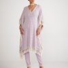 Womens Vvani by Vani Vats | Powder Lilac Chandelier Pearl Drop Kaftan Set