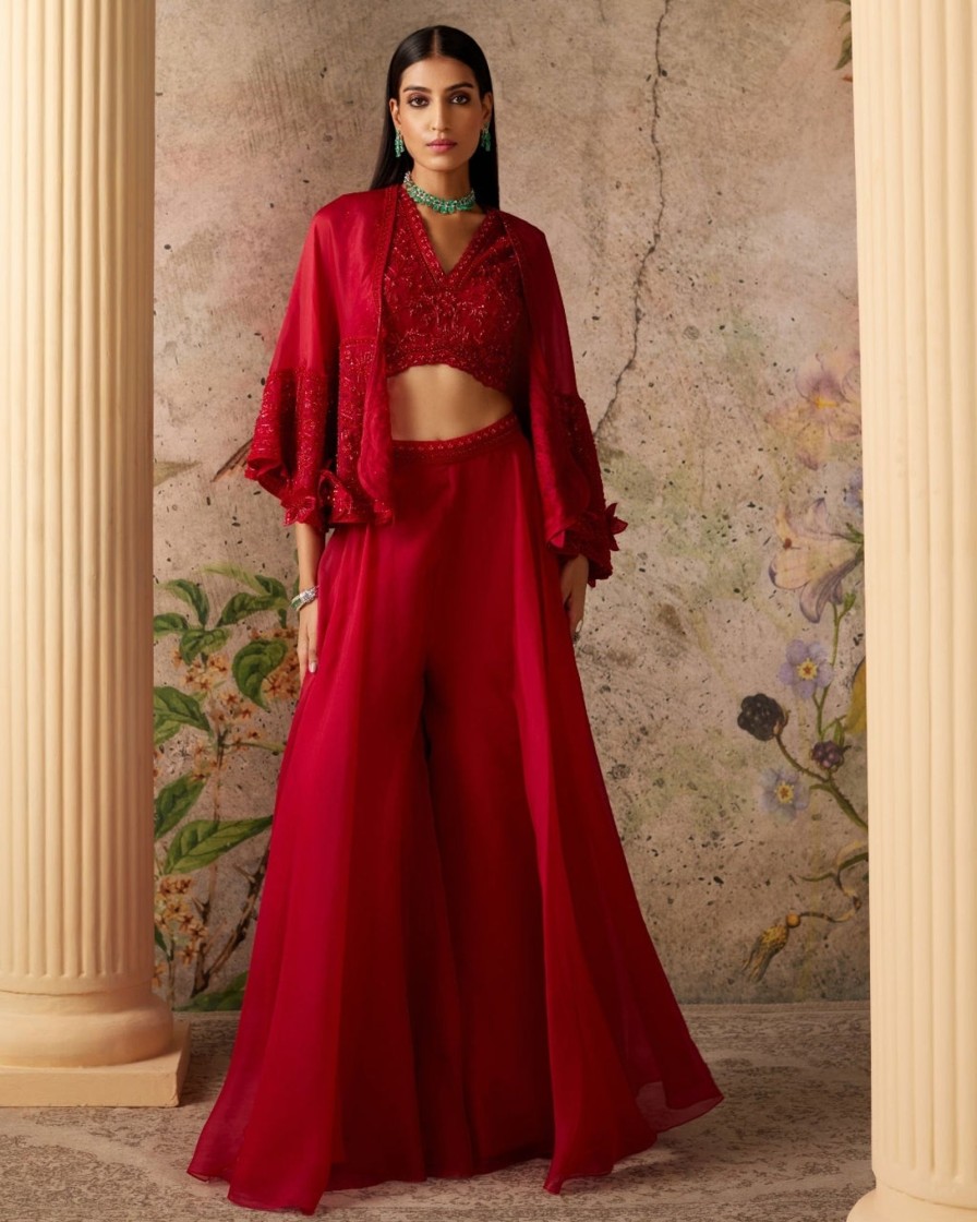 Womens Ridhi Mehra | Red Sashay Sharara Set