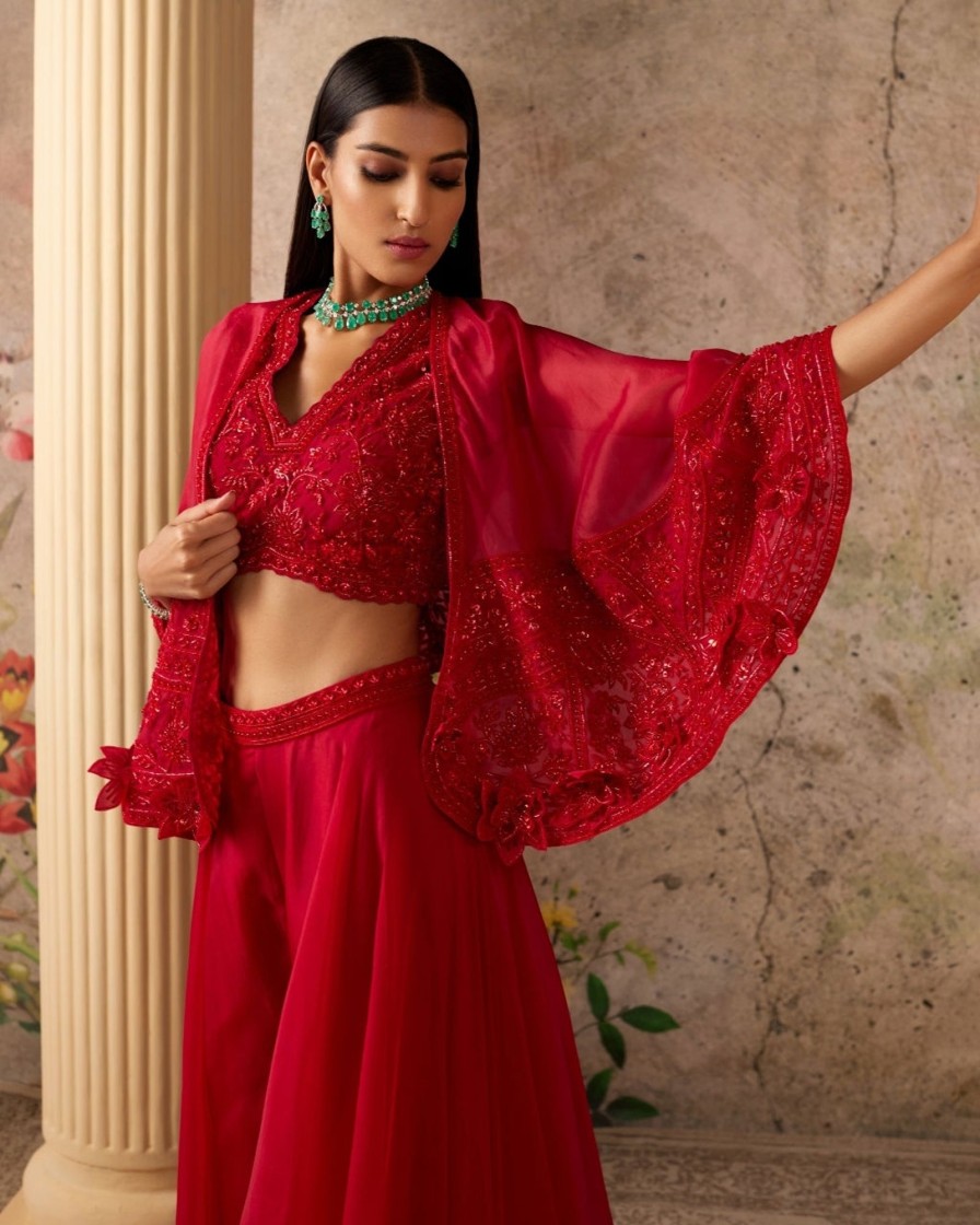 Womens Ridhi Mehra | Red Sashay Sharara Set