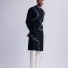 Mens Country Made | Navy Contour Line Embroidered Kurta Set