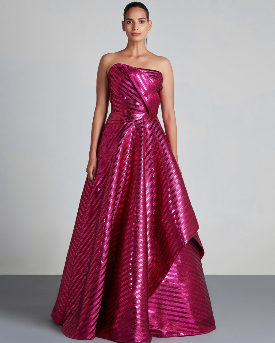 Womens Amit Aggarwal | Fuchsia Hand Woven Structured Gown