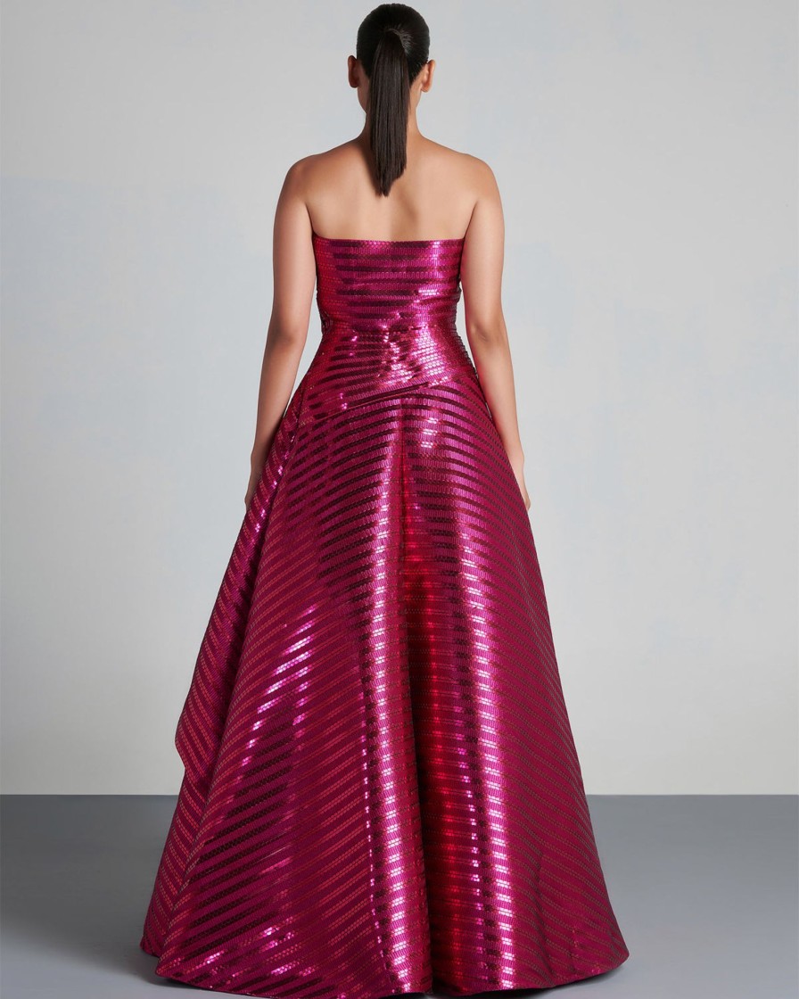 Womens Amit Aggarwal | Fuchsia Hand Woven Structured Gown