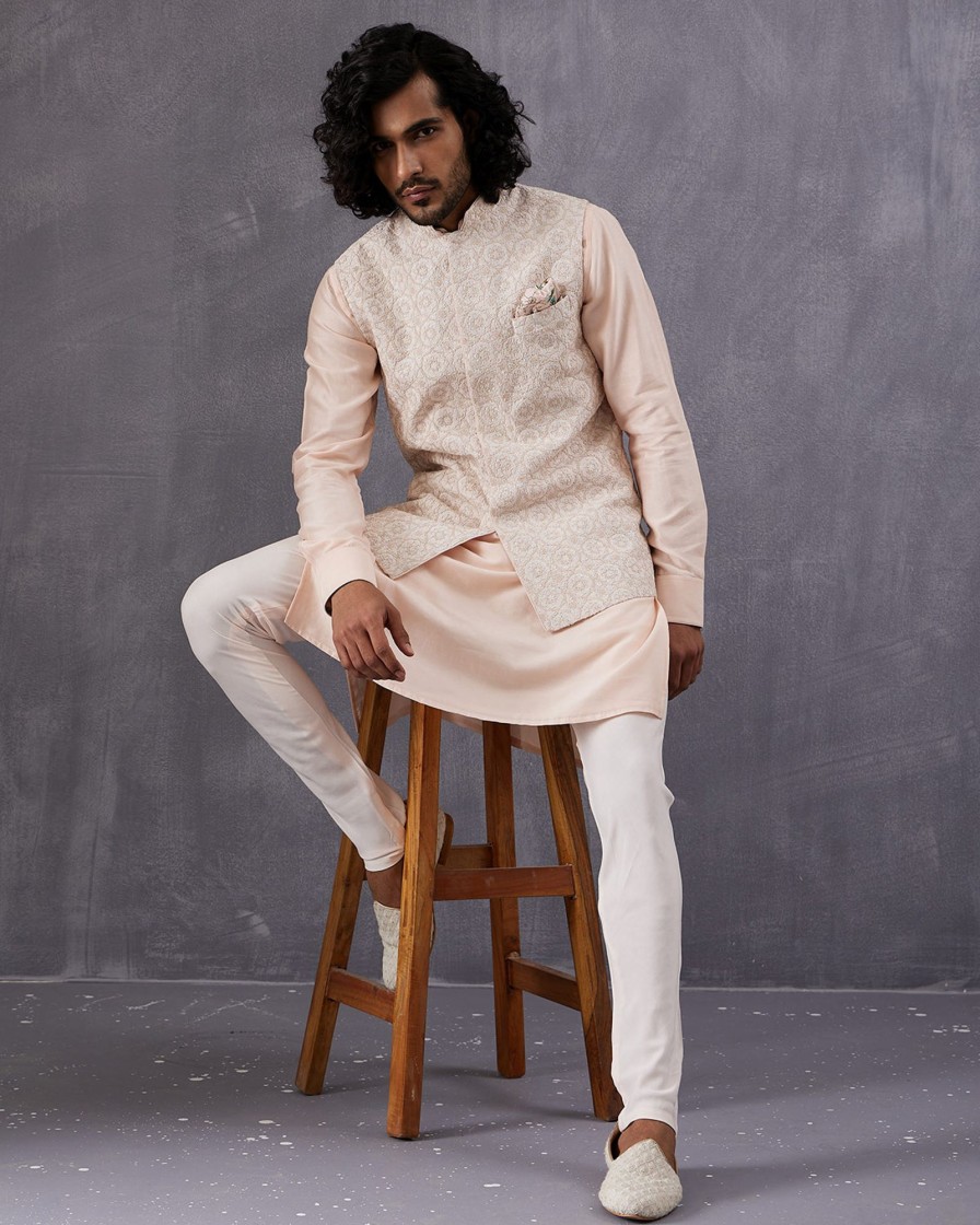 Mens Arjan Dugal | Powder Pink Dori Kurta Set