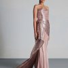 Womens Amit Aggarwal | Blush Metallic Draped Gown