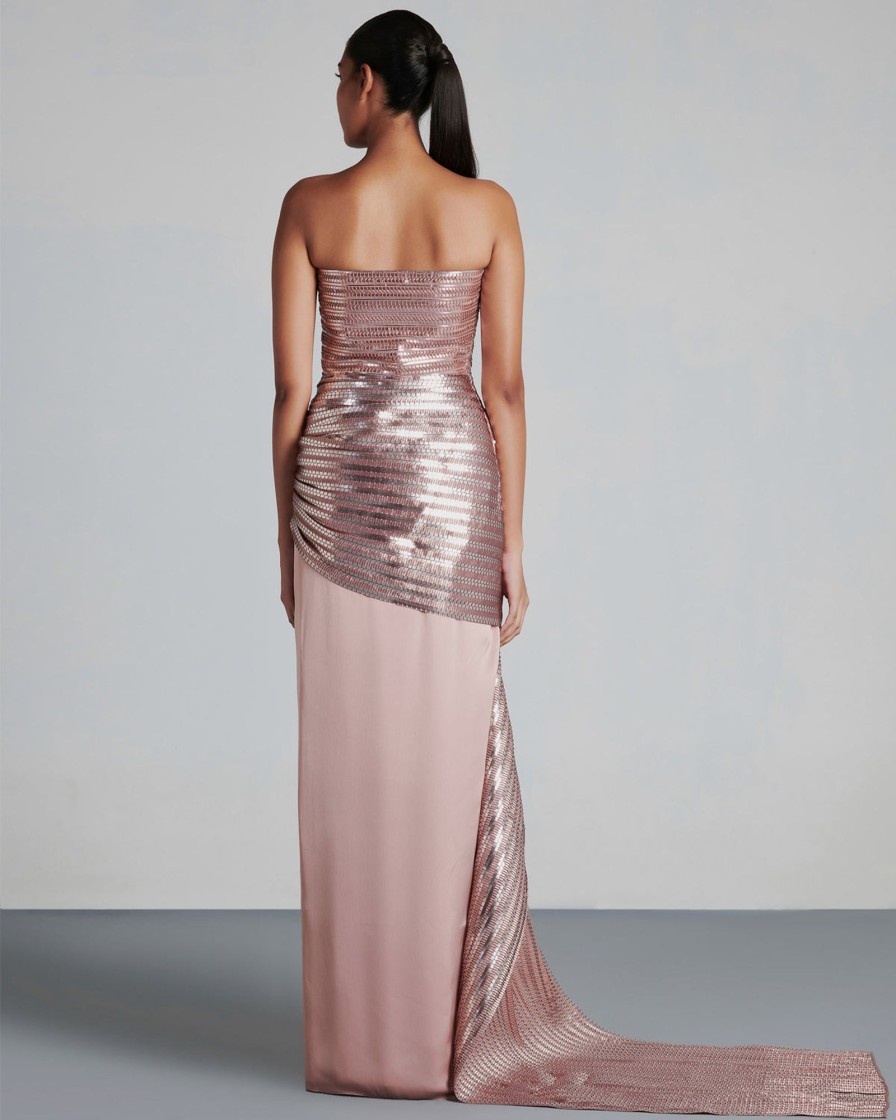 Womens Amit Aggarwal | Blush Metallic Draped Gown