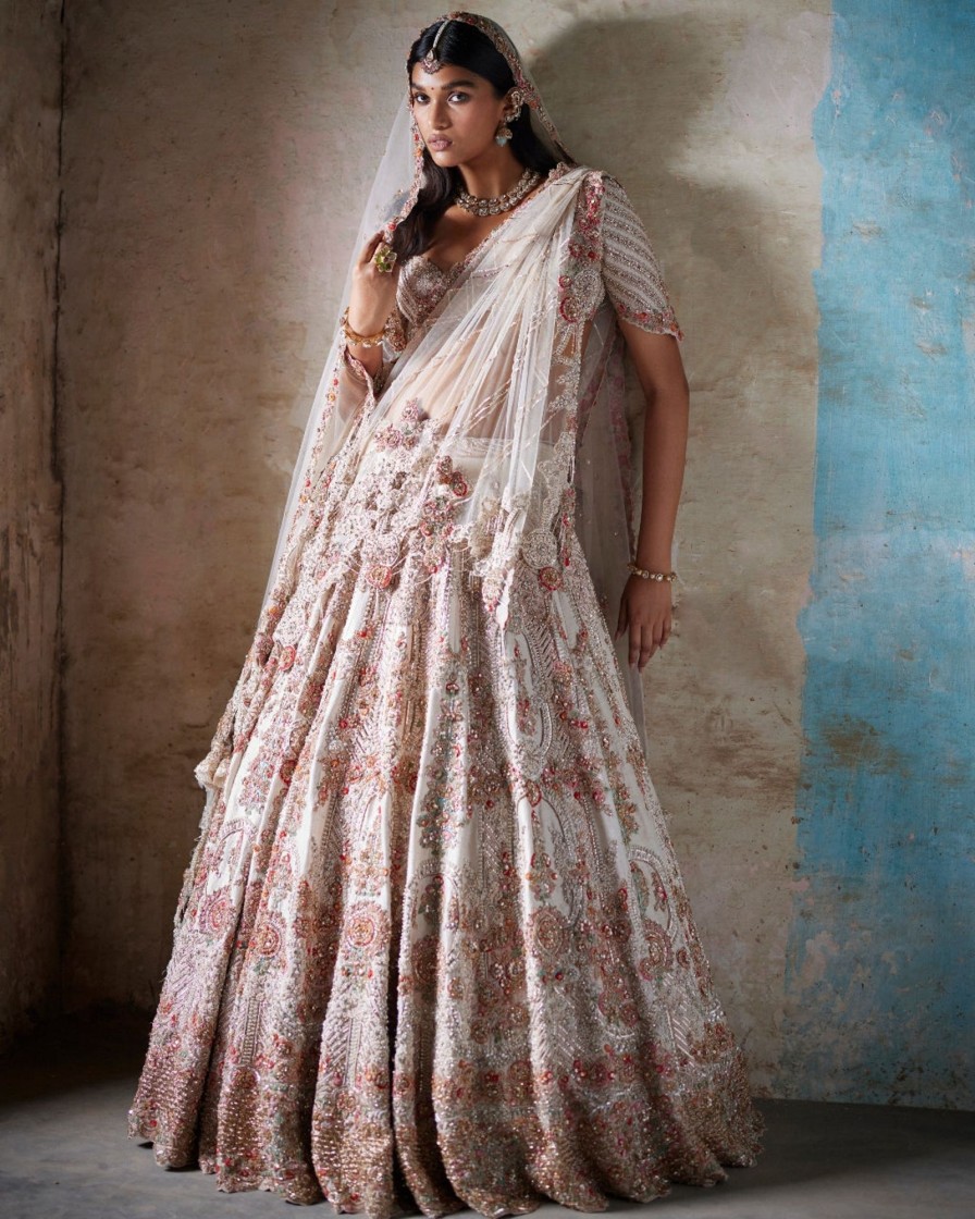 Womens Dolly J | Irene Ivory Raw Silk Bridal Lehenga