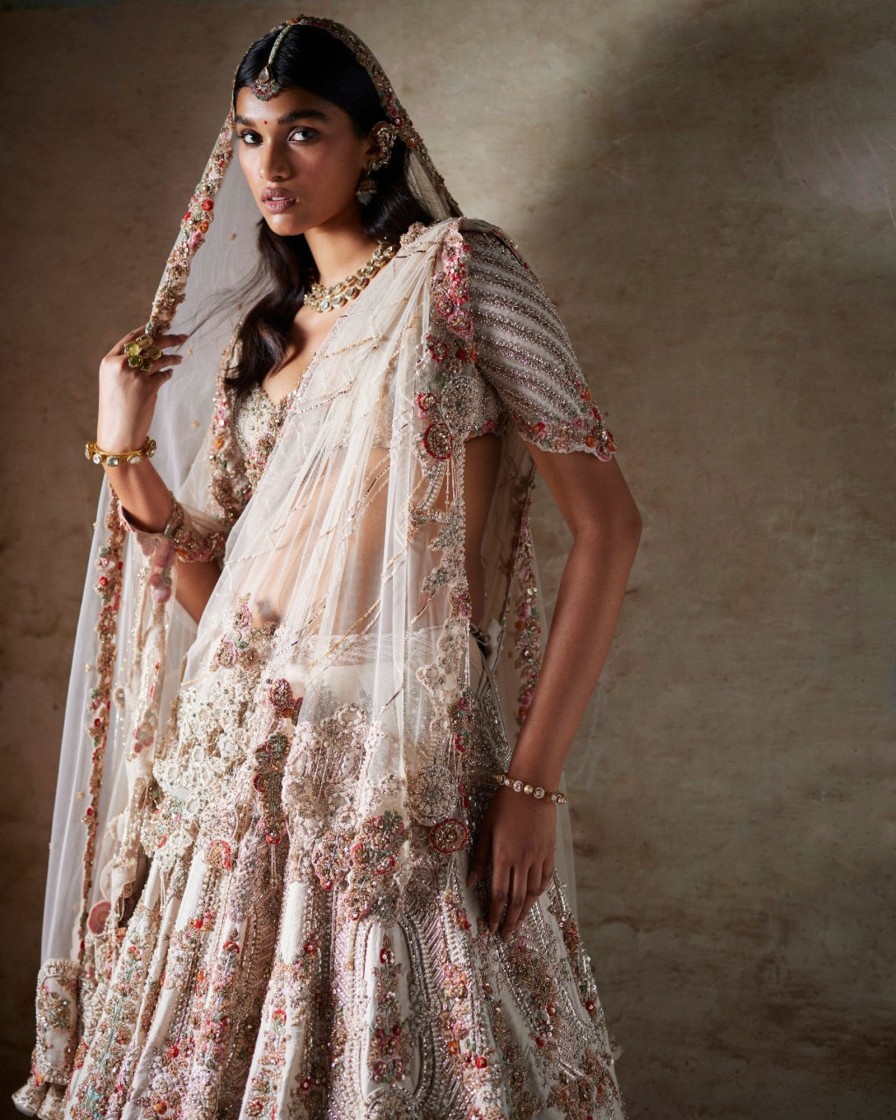 Womens Dolly J | Irene Ivory Raw Silk Bridal Lehenga