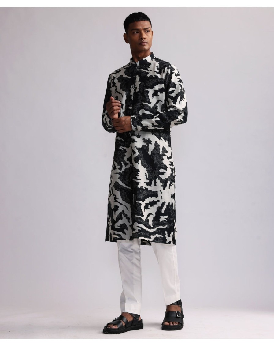 Mens Country Made | Black Shadow Camo Printed Kurta Set