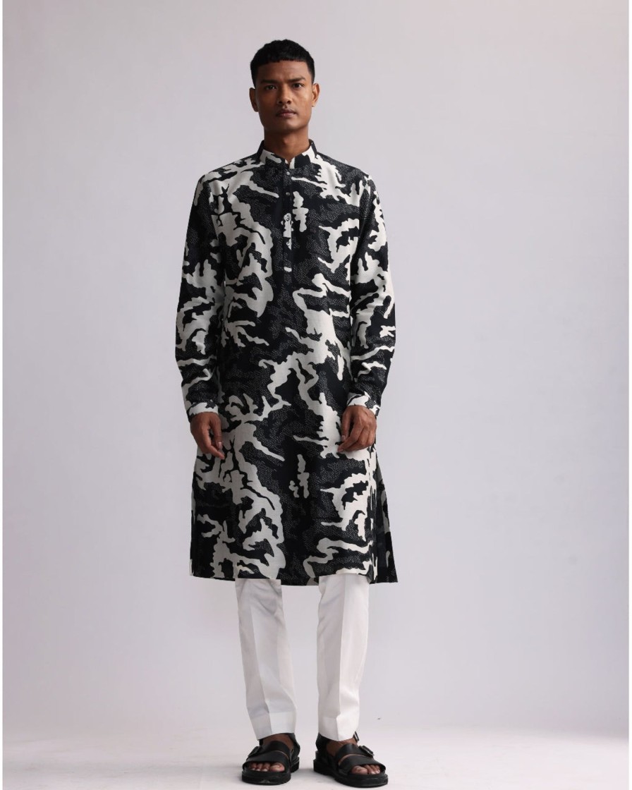 Mens Country Made | Black Shadow Camo Printed Kurta Set