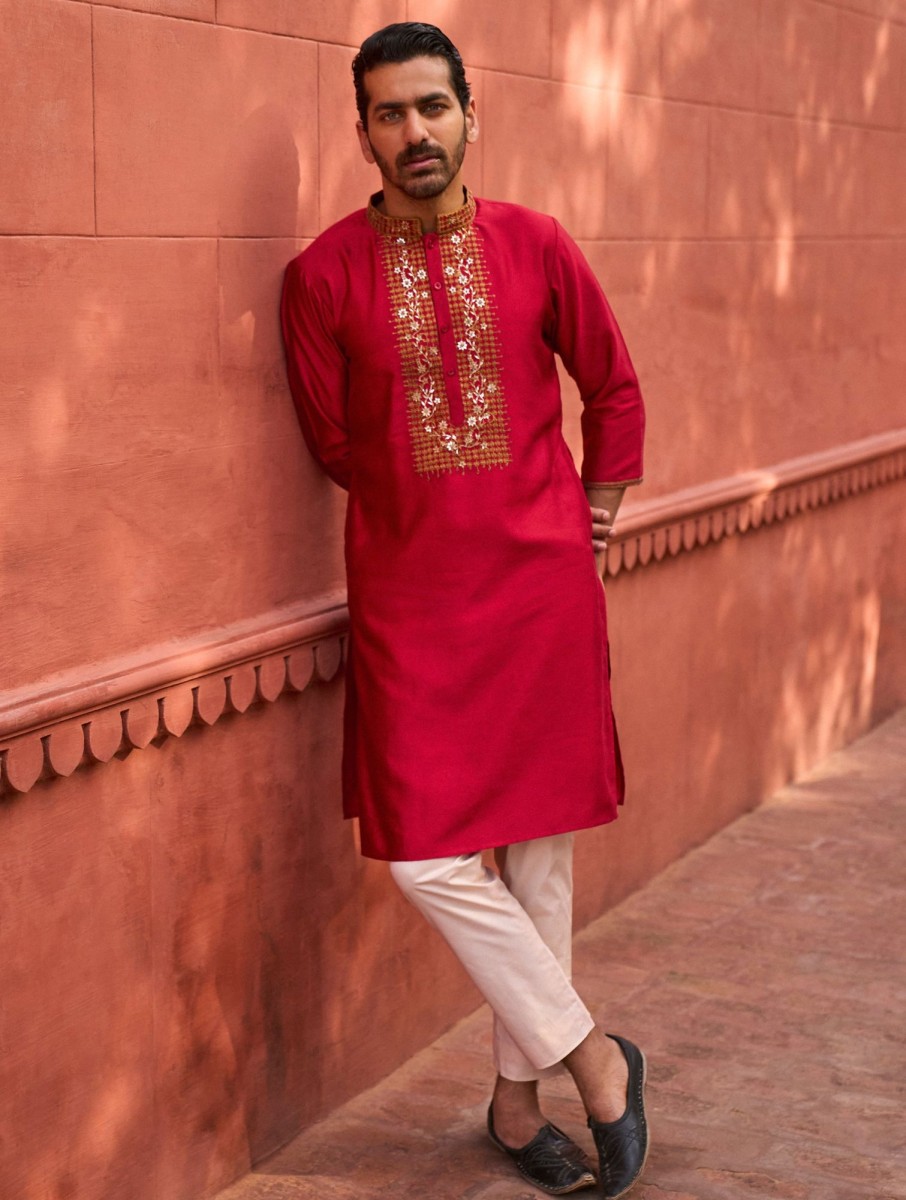 Mens Punit Balana Menswear | Surkh Laal Kurta With Pants