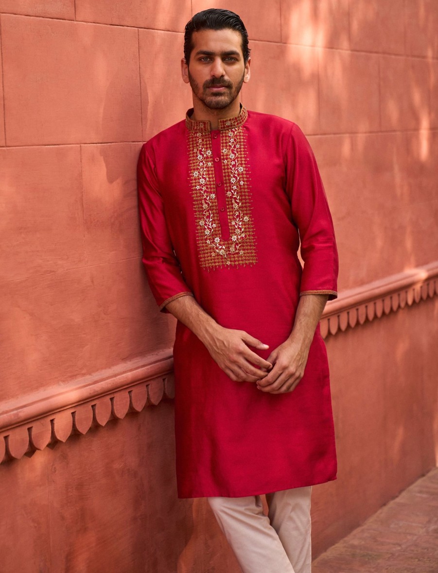 Mens Punit Balana Menswear | Surkh Laal Kurta With Pants