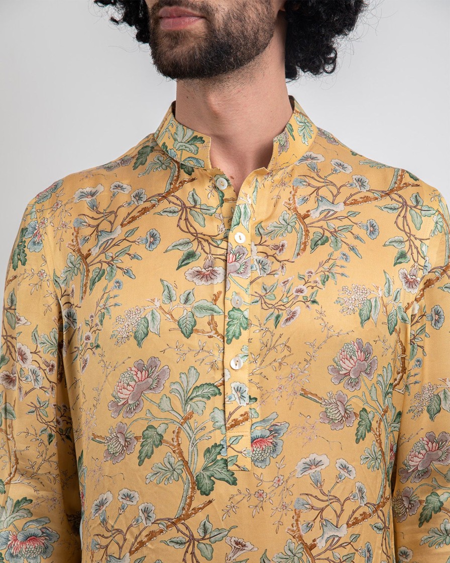 Mens Arjan Dugal | Yellow Modale Silk Kurta Set