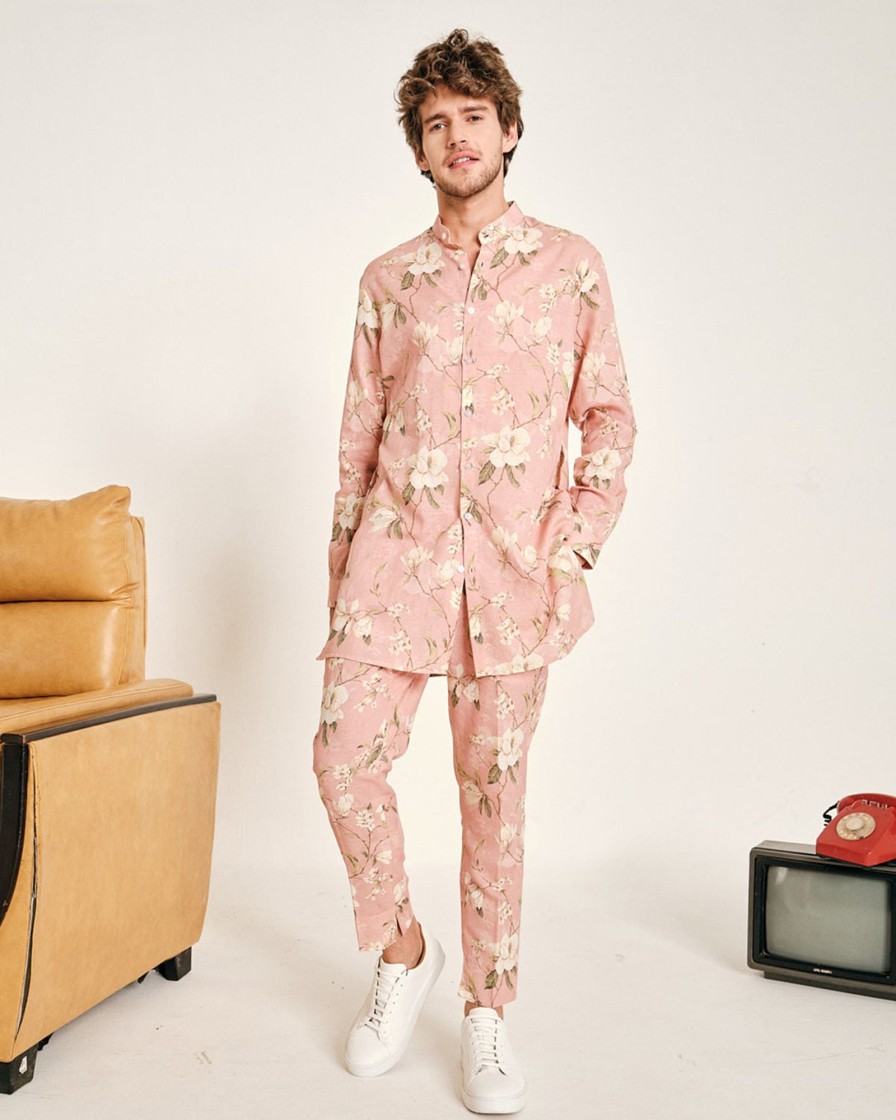 Mens Project Bandi | Under The Pink Sky Linen Kurta Pajama Set