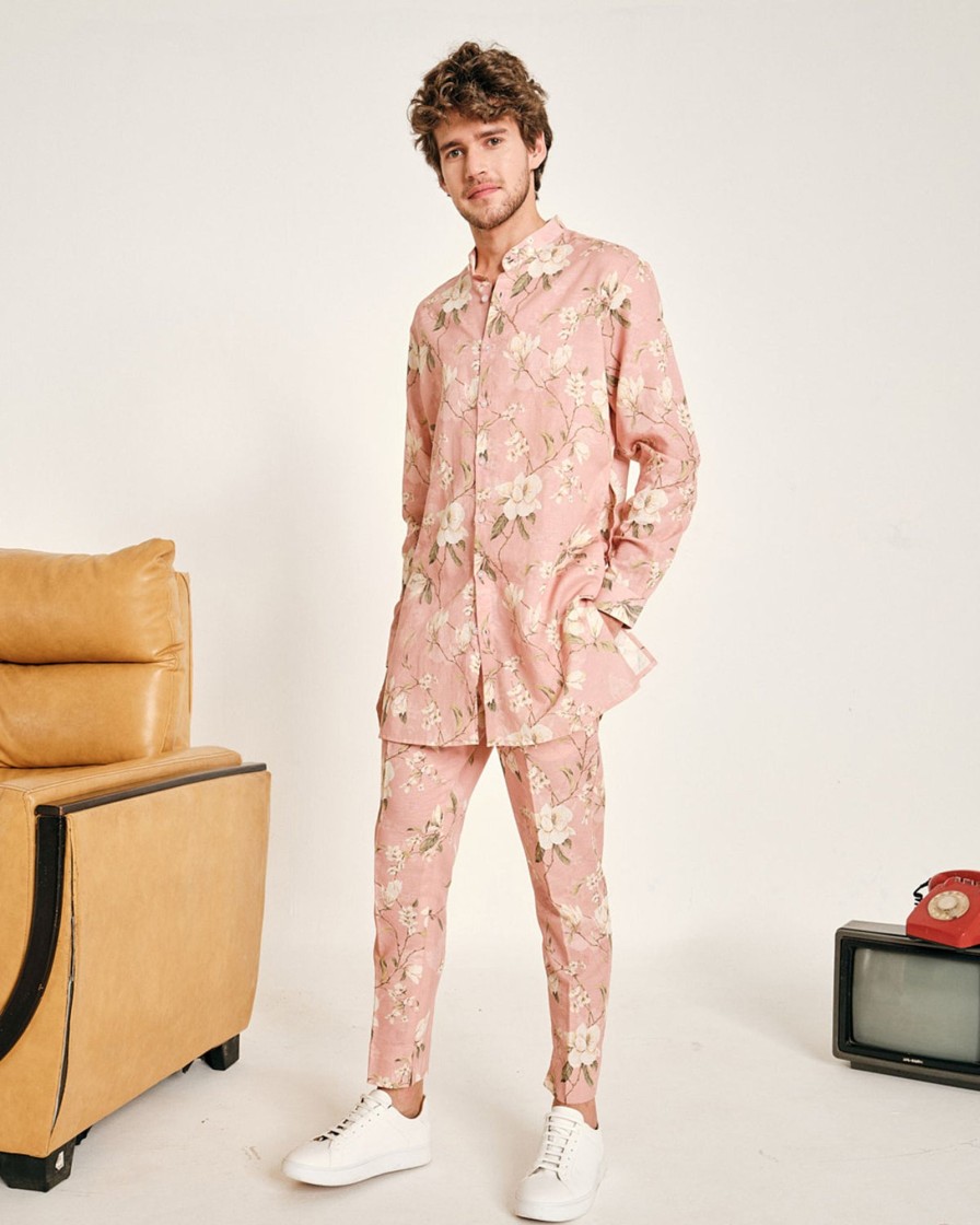 Mens Project Bandi | Under The Pink Sky Linen Kurta Pajama Set