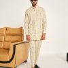 Mens Project Bandi | Yellow Garden Rose Linen Kurta Pajama Set