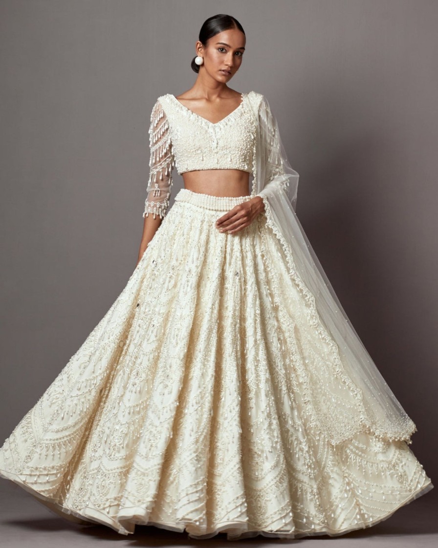 Womens Mala u0026 Kinnary | Ivory Heavy Necklace Lehenga Set