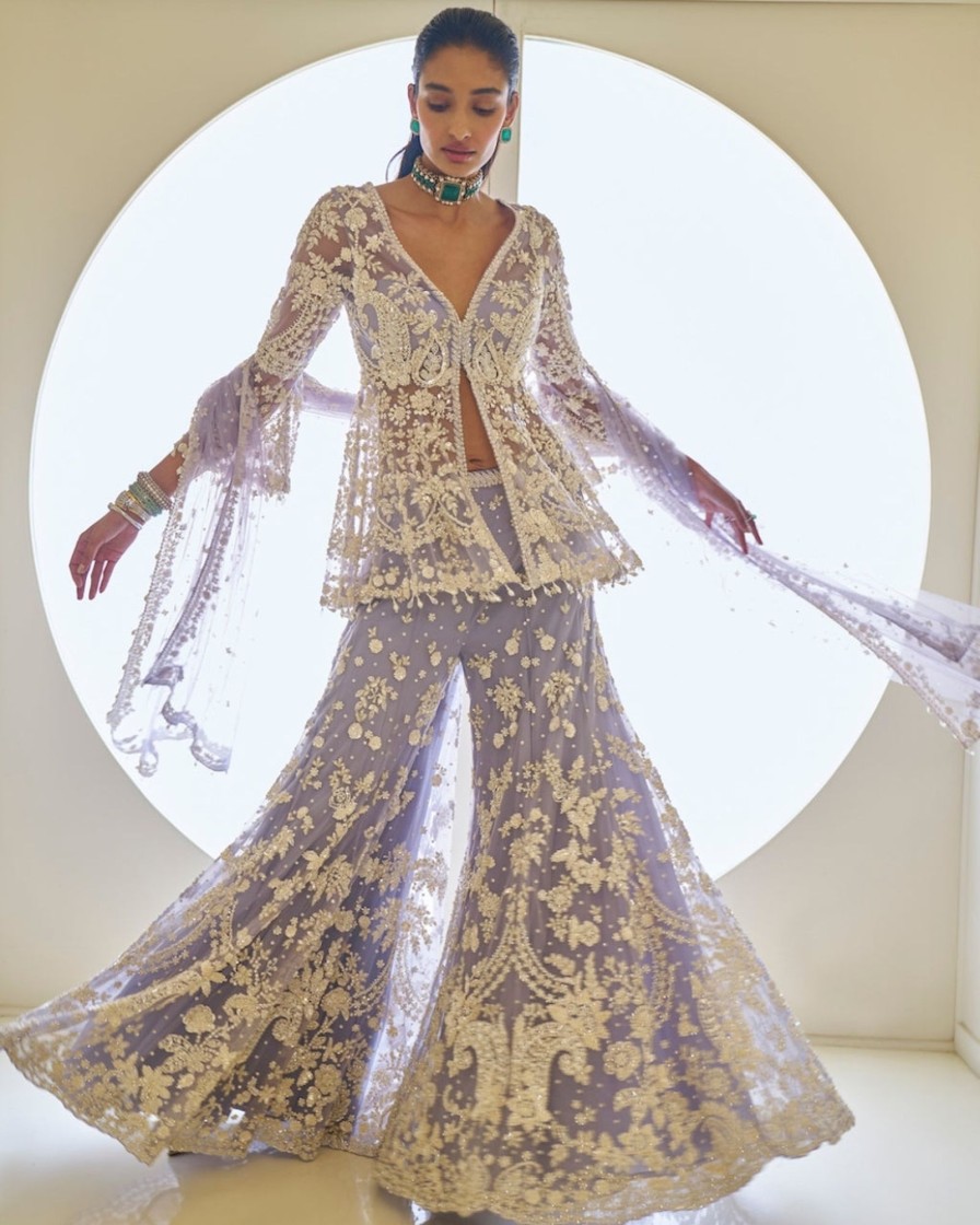 Bridal Seema Gujral | Mauve Pearl Sharara Set