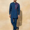 Mens Diya Rajvvir Mens | Indigo Blue Mix Embroidered Kurta Set