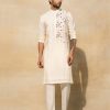 Mens Diya Rajvvir Mens | Ecru White Acrylic Cutdana Embroidered Kurta Set