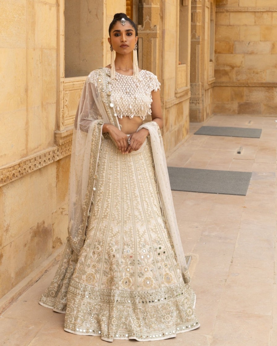 Bridal Arpita Mehta | Vanilla Pani Gold Embroidered Lehenga Set