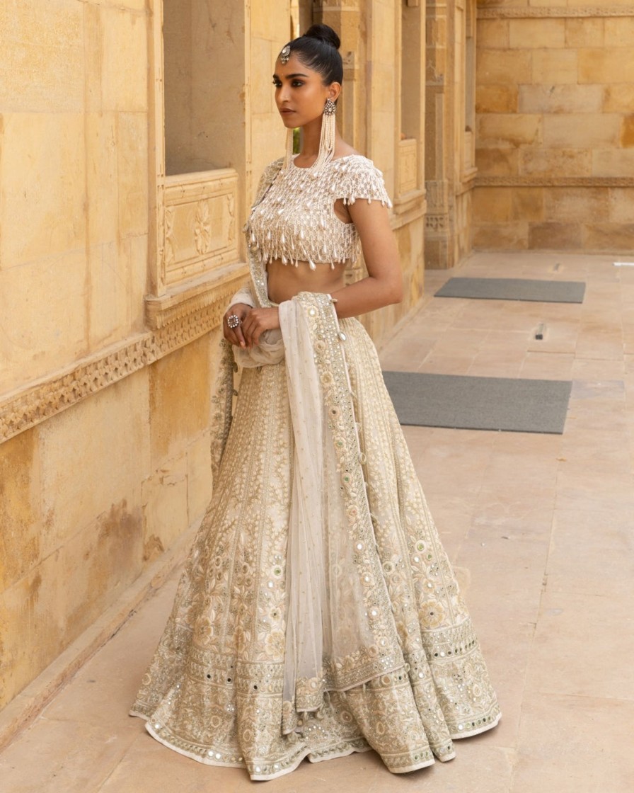 Bridal Arpita Mehta | Vanilla Pani Gold Embroidered Lehenga Set