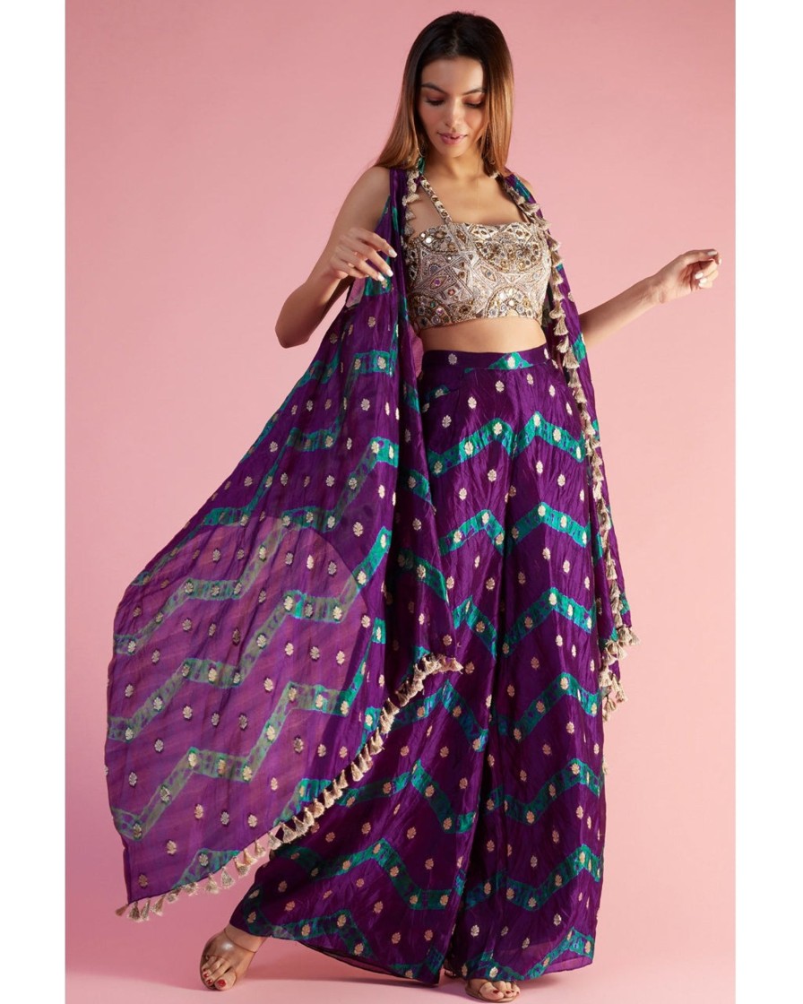 Womens Payal Singhal | Purple Embroidered Choli And Jacket Set