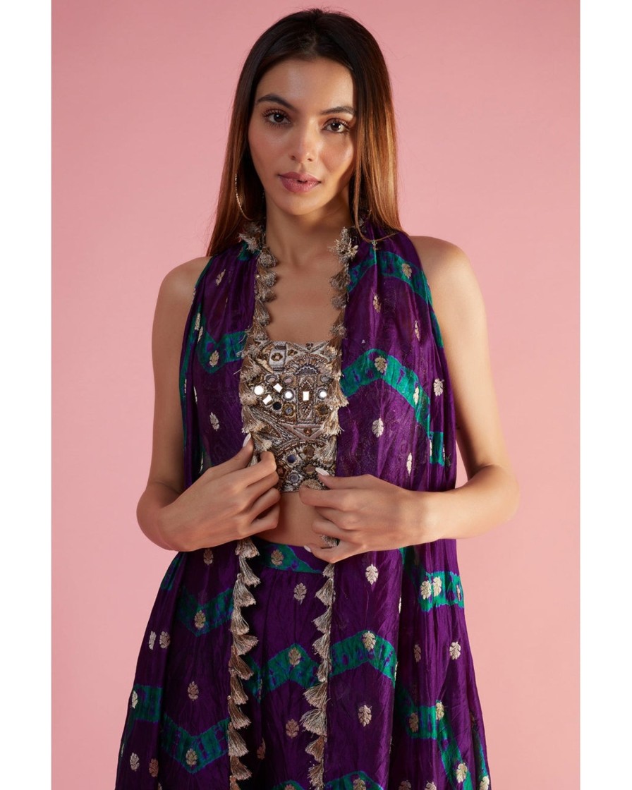 Womens Payal Singhal | Purple Embroidered Choli And Jacket Set